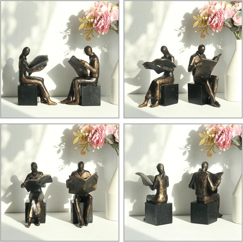 Lukitas Decorative Newspaper Reader Bookends, Heavy Duty Book Holder Non-Slip, Vintage Home Décor Accessories for Study Office Bookshelf, Bronze, Resin, 1Pair/2Piece 8'' - Image 3